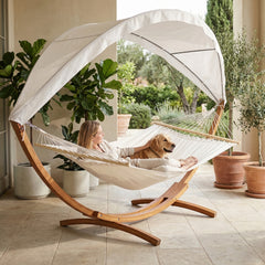 Ikodm Hängematte Hammock Holz mit Gestell Sonnendach