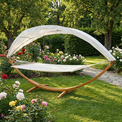 Ikodm Hängematte Hammock Holz mit Gestell Sonnendach