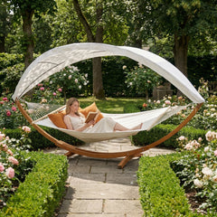 Ikodm Hängematte Hammock Holz mit Gestell Sonnendach
