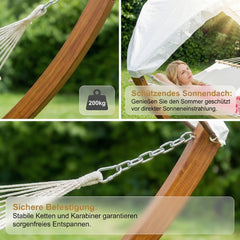 Ikodm Hängematte Hammock Holz mit Gestell Sonnendach