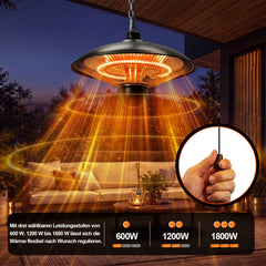 Ikodm Heizstrahler Outdoor 1800 W, 3 Heizstufen, IP55, Carbon-Heizröhre
