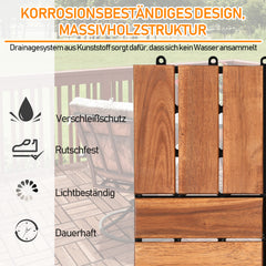 Ikodm Holzfliesen Balkon 30x30cm, Akazienholz Terrassenfliesen 11Stück 1㎡