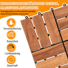 Ikodm Holzfliesen Balkon 30x30cm, Akazienholz Terrassenfliesen 11Stück 1㎡