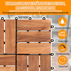 Ikodm Holzfliesen Balkon 30x30cm, Akazienholz Terrassenfliesen 11Stück 1㎡