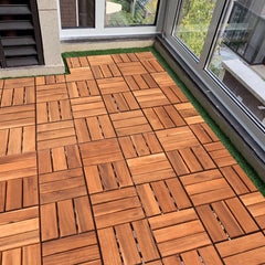 Ikodm Holzfliesen Balkon 30x30cm, Akazienholz Terrassenfliesen 11Stück 1㎡
