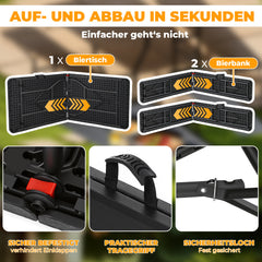 Ikodm Bierzeltgarnitur klappbar 3-teilig Set Tisch & 2X Bierbänke Holzmaserung-Optik Gartentisch
