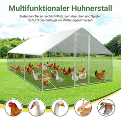 Ikodm Hühnerstall Freilaufgehege Verzinkter Stahl mit Dachplane 3*6*2m
