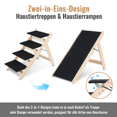 Ikodm 2-in-1 Hundetreppe & Hunderampe aus Holz, 4 Stufen, 65 cm hoch