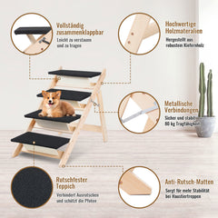 Ikodm 2-in-1 Hundetreppe & Hunderampe aus Holz, 4 Stufen, 65 cm hoch