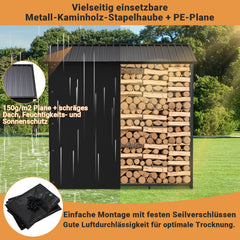 Ikodm Kaminholzregal Metall 185x70x185cm Unterstand mit Dach