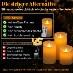 Ikodm 3er LED Kerzen Ø7,5cm Set Flackernd