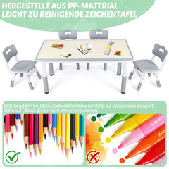 Ikodm Kindertisch mit 2 Stühlen Set 7-Fach höhenverstellbar