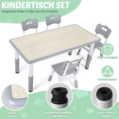 Ikodm Kindertisch mit 2 Stühlen Set 7-Fach höhenverstellbar