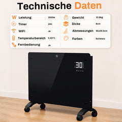 Ikodm Konvektor Heizung, Elektroheizung aus Glas, WLAN-App
