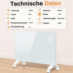 Ikodm Konvektor Heizung, Elektroheizung aus Glas, WLAN-App