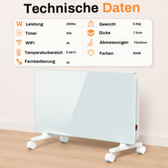 Ikodm Konvektor Heizung, Elektroheizung aus Glas, WLAN-App