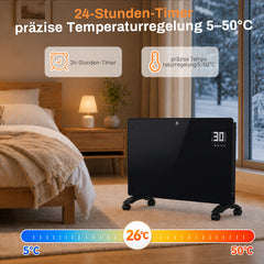 Ikodm Konvektor Heizung, Elektroheizung aus Glas, WLAN-App