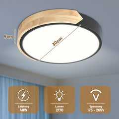 Ikodm LED Deckenleuchte Ø30 cm Schwarz Holz mit Fernbedienung