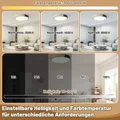 Ikodm LED Deckenleuchte Ø30 cm Schwarz Holz mit Fernbedienung