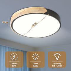 Ikodm LED Deckenleuchte Ø30 cm Schwarz Holz mit Fernbedienung