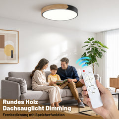 Ikodm LED Deckenleuchte Ø30 cm Schwarz Holz mit Fernbedienung