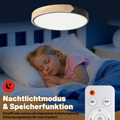 Ikodm LED Deckenleuchte Ø30 cm Schwarz Holz mit Fernbedienung