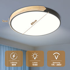 Ikodm LED Deckenleuchte Ø30 cm Schwarz Holz mit Fernbedienung