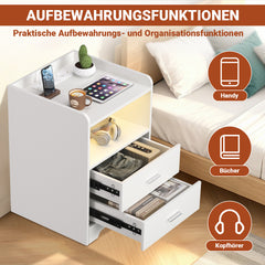 Ikodm Nachttisch mit LED-Beleuchtung und Ladestation