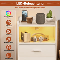 Ikodm Nachttisch mit LED-Beleuchtung und Ladestation