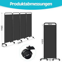 Ikodm Paravent Raumteiler mit Rollen Trennwand&Sichtschutz Anthrazit/Beige