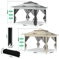 Ikdom Pavillon 3,3x3,3x2,7M Draußen Klapp Festzelt pavillon Garten Mit Moskito netz