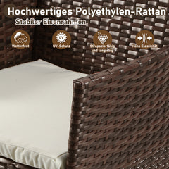Ikodm Polyrattan Gartenmöbel Set mit Tisch, Sitzpolstern
