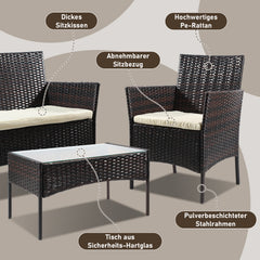 Ikodm Polyrattan Gartenmöbel Set mit Tisch, Sitzpolstern