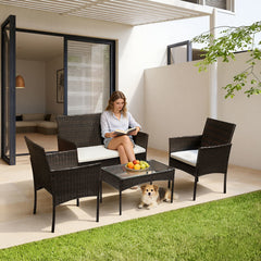 Ikodm Polyrattan Gartenmöbel Set mit Tisch, Sitzpolstern