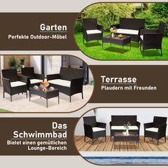 Ikodm Polyrattan Gartenmöbel Set mit Tisch, Sitzpolstern