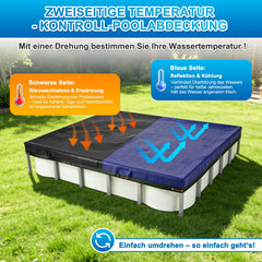 Ikodm Poolabdeckung Rechteckig Poolplane 160 g/m² für Aufstellpool