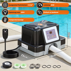 Ikodm Poolheizung Elektrisch 3KW mit FI-Schutz Digitalanzeige