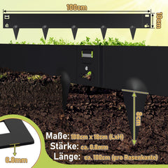 Ikodm Rasenkante Metall Beetumrandung mit Spitzen 15cm/18cm Schwarz