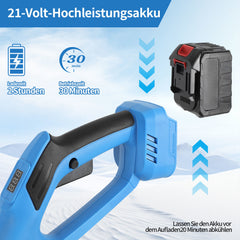 Ikodm Akku-Schneefräse, 21V/1000W Elektrische Schneefräse mit 2×4500mAh Akkus & Ladegerät