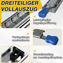 Ikodm Schwerlastauszug Vollauszug mit Verriegelung | 53 mm Breite | Seitenmontage | für Werkbank, Schrank, Camper, DIY