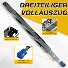 Ikodm Schwerlastauszug Vollauszug mit Verriegelung | 53 mm Breite | Seitenmontage | für Werkbank, Schrank, Camper, DIY