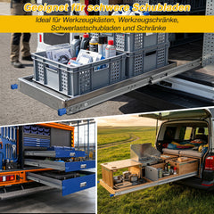 Ikodm Schwerlastauszug Vollauszug mit Verriegelung | 53 mm Breite | Seitenmontage | für Werkbank, Schrank, Camper, DIY