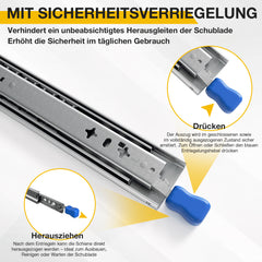 Ikodm Schwerlastauszug Vollauszug mit Verriegelung | 53 mm Breite | Seitenmontage | für Werkbank, Schrank, Camper, DIY
