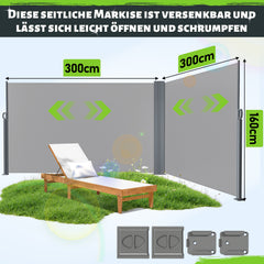 Ikodm Seitenmarkise Sichtschutz Ausziehbar 160/180cm Höhe Doppelseiten