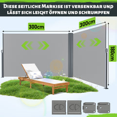 Ikodm Seitenmarkise Sichtschutz Ausziehbar 160/180cm Höhe Doppelseiten