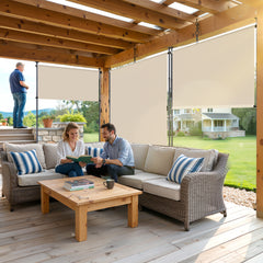 Ikodm Senkrechtmarkise Klemmmarkise Ausziehbar mit Handkurbel ohne Bohren