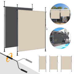 Ikodm Senkrechtmarkise Klemmmarkise Ausziehbar mit Handkurbel ohne Bohren