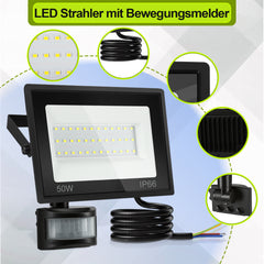 Ikodm LED-Sensorstrahler mit Bewegungsmelder, Kaltweiß, verschiedene Leistungen