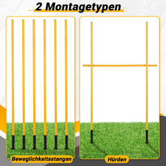 Ikodm Slalomstangen Fussball Set, Slalom Stangen mit Feder, Slalom Poles 6, Sprunghafte Agilität Stangen, Fussball trainingszubehör für Koordinationstraining, Hundesport