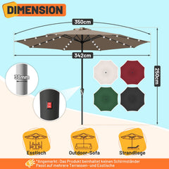 Ikodm Sonnenschirm Gartenschirm Ø3.5m mit LED Solar